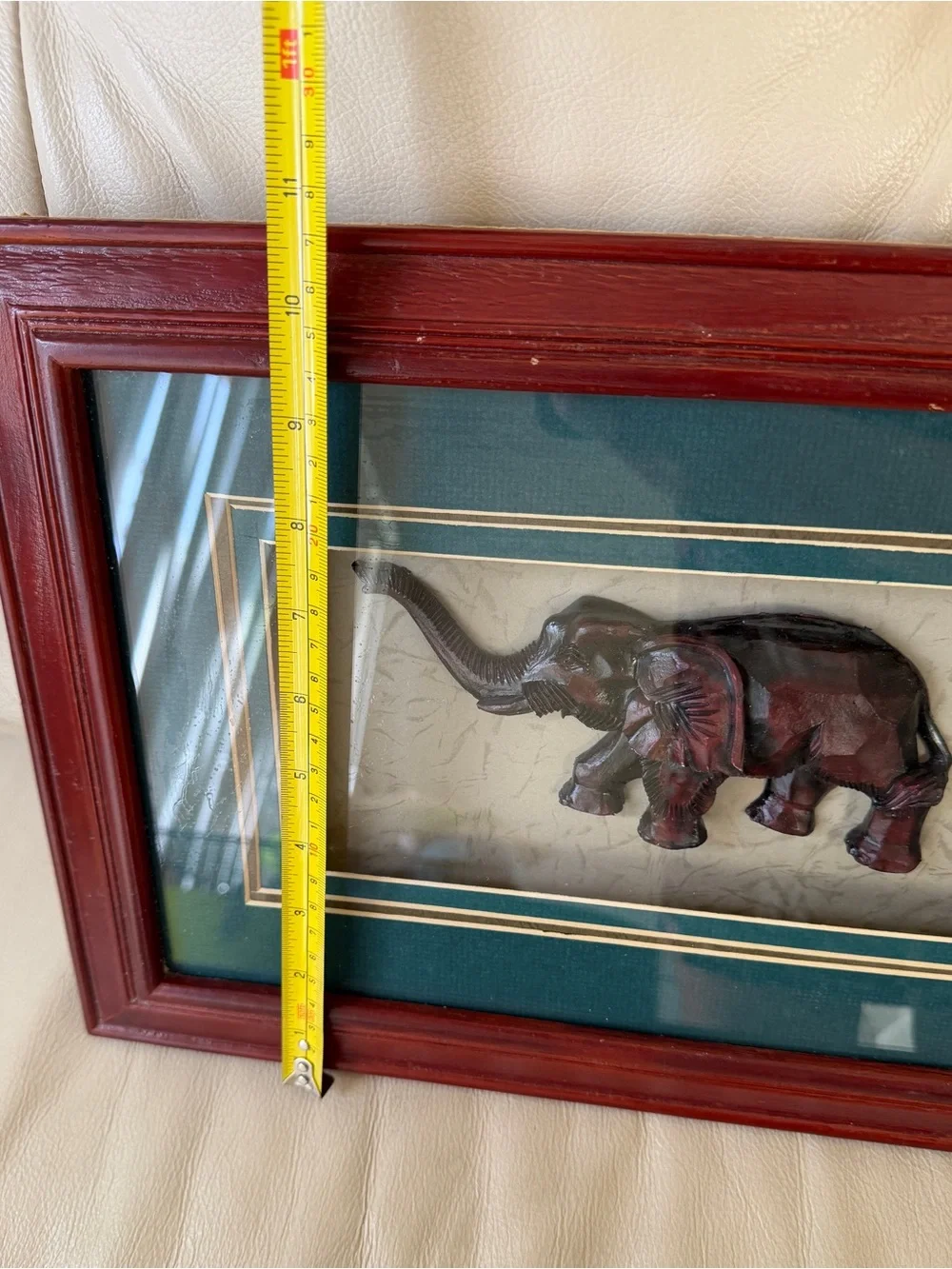 Framed Carved Wooden Elephant Wall Art - Dark Mahogany